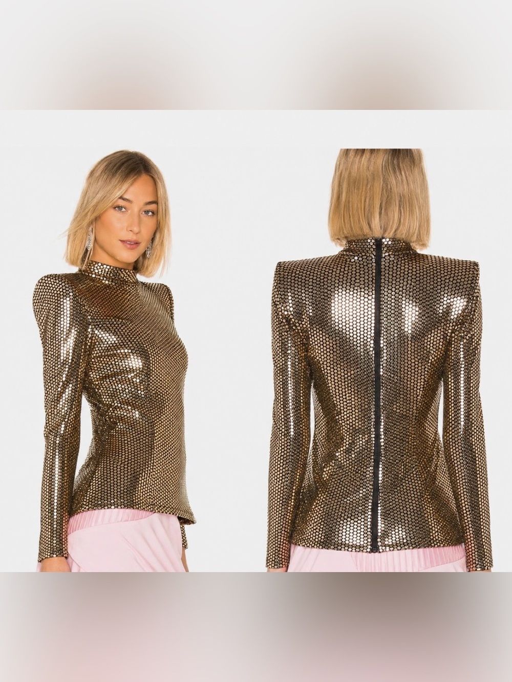 Zhivago Metallic Gold Sequin Long-Sleeve Top, XS, US2